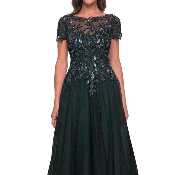 NWT La Femme 31267SC Tulle Evening Dress Black Emerald size 8 - Picture 1 of 8
